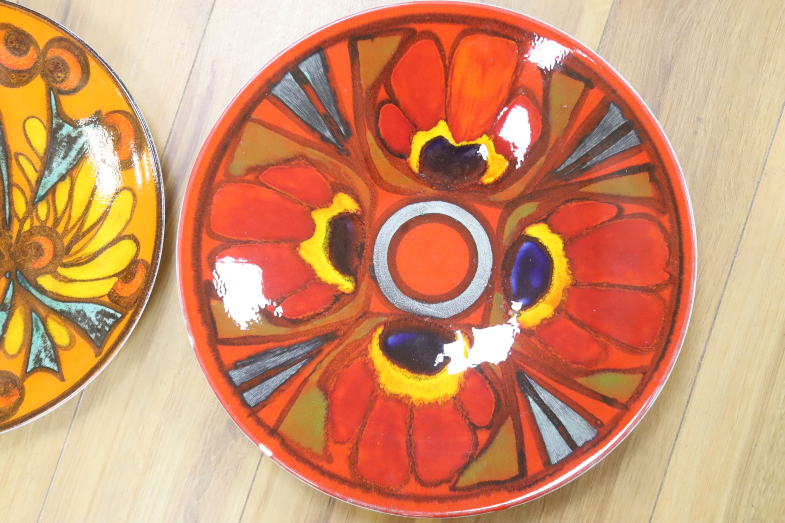 Two Poole Delphis dishes, 36.5 and 41cm